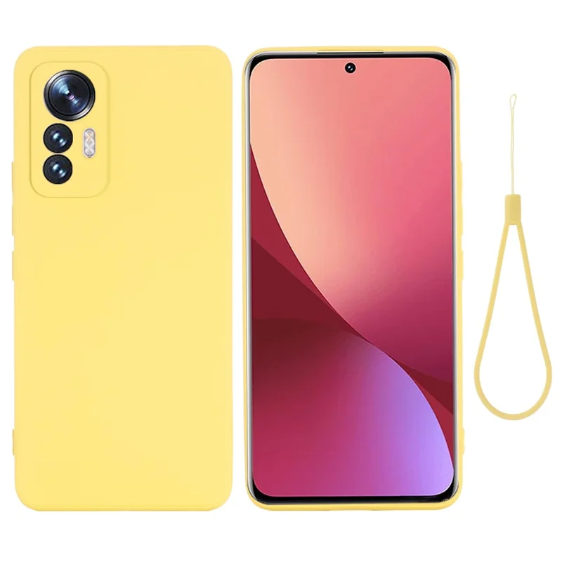 For Xiaomi 12 Lite 5G Drop-proof Liquid Silicone Phone Case Soft Anti-Scratch Precise Cutouts Back Cover with Strap - Yellow