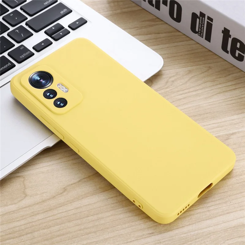 For Xiaomi 12 Lite 5G Drop-proof Liquid Silicone Phone Case Soft Anti-Scratch Precise Cutouts Back Cover with Strap - Yellow