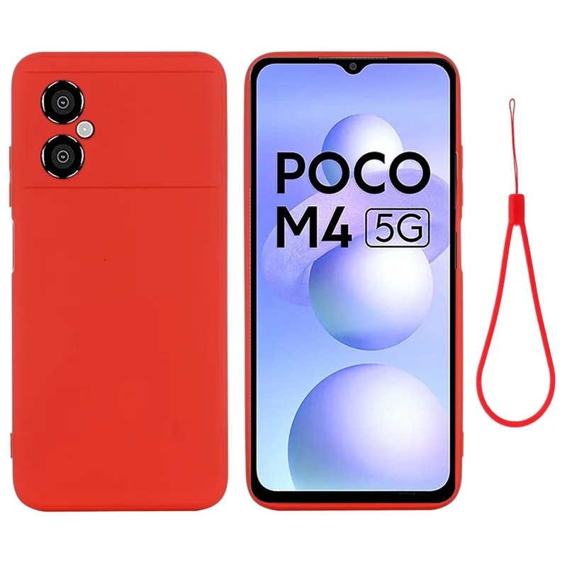 Para Xiaomi Poco M4 5G Cutouts Casos de Telefone Precisos Anti-drop Slim Soft Liquid Silicone Topphone Com Cinta - Vermelho