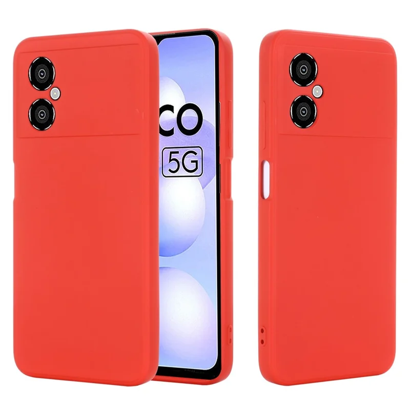 Para Xiaomi Poco M4 5G Cutouts Casos de Telefone Precisos Anti-drop Slim Soft Liquid Silicone Topphone Com Cinta - Vermelho