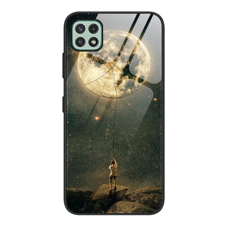 Per Samsung Galaxy A22 5G (versione Ue) Stampa Motivazione Custodia Ibrida a Prova di Shock Vetro Temperato+pc Back TPU Shock Assorbimento Del Telaio TPU Copertina - Luna