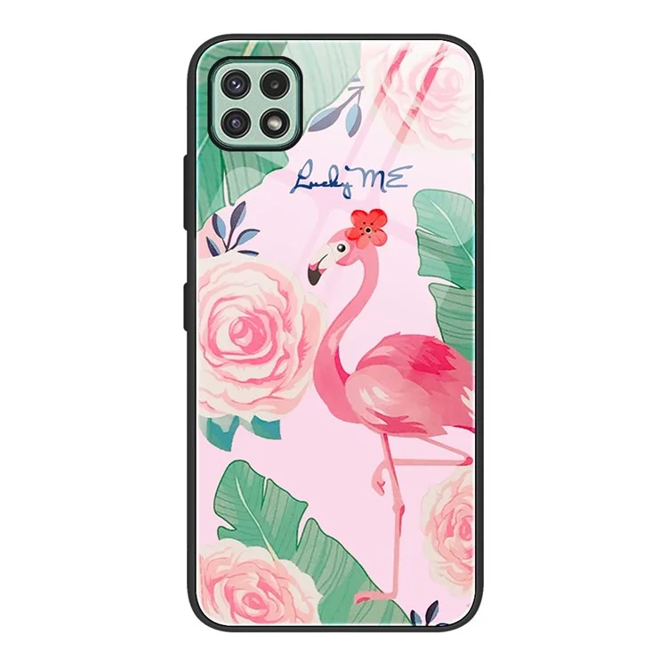 For Samsung Galaxy A22 5G (EU Version) Pattern Printing Hybrid Shockproof Case Hard Tempered Glass+PC Back Soft TPU Frame Shock Absorption Cover - Bird