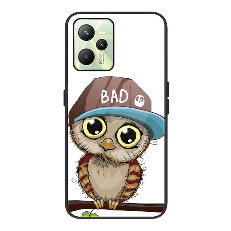 Pour le Schéma de Motif Real C35 Impression de Verre Trempé + pc + Tpu Shell Mobile Phone Wates Sac - Chouette