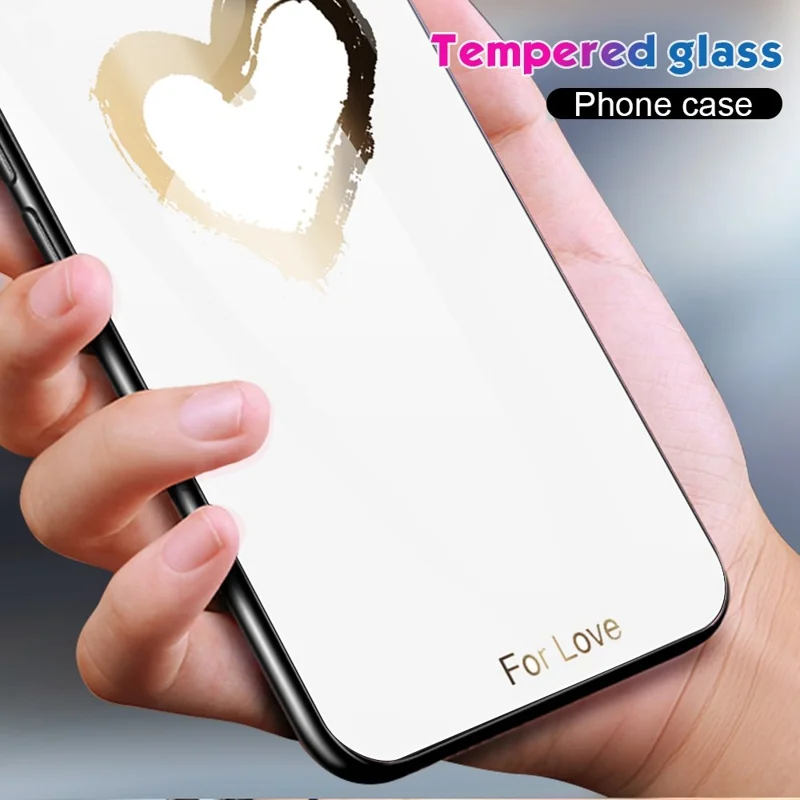 Для Realme C35 Pattern Printing Tempered Glass+PC+TPU Phone Shell Mobile Phone Case Bag - For Love/Black