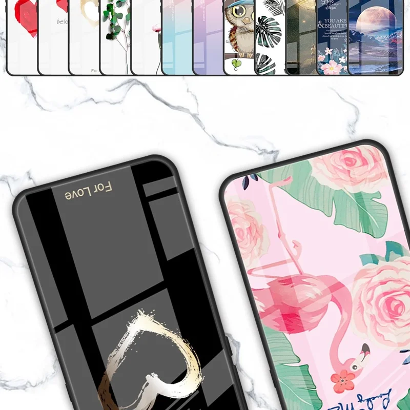 For Realme C35 Pattern Printing Tempered Glass+PC+TPU Phone Shell Mobile Phone Case Bag - For Love/White