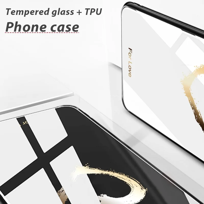 For Realme C35 Pattern Printing Tempered Glass+PC+TPU Phone Shell Mobile Phone Case Bag - For Love/White
