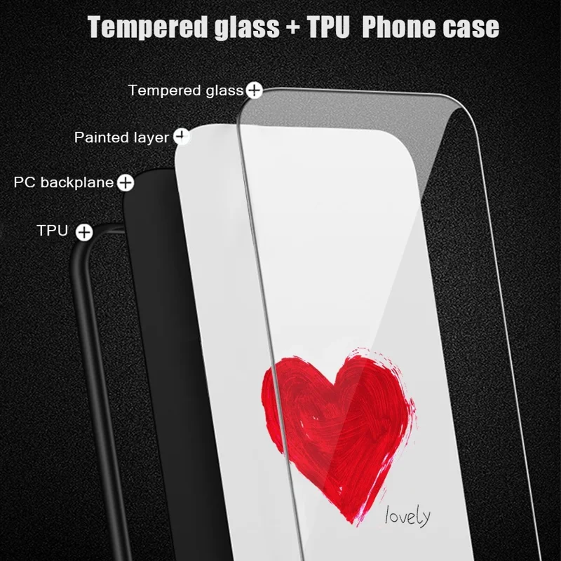 For Realme C35 Pattern Printing Tempered Glass+PC+TPU Phone Shell Mobile Phone Case Bag - For Love/White