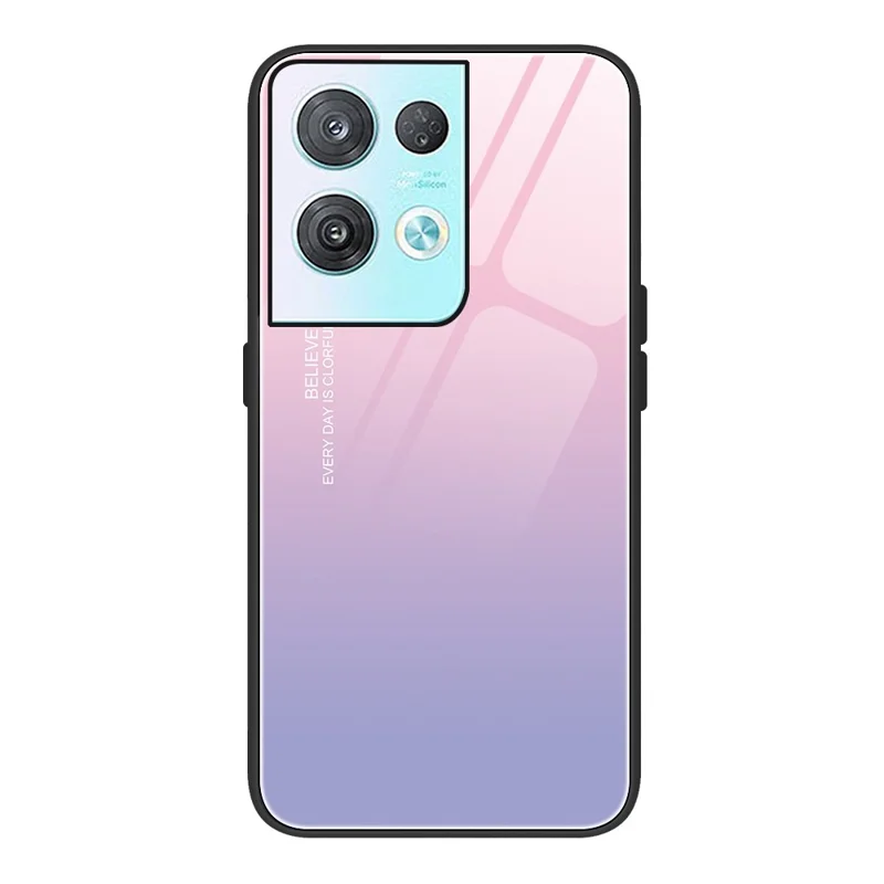 Für Oppo Reno8 Pro 5G (globale Version) / Reno8 Pro+ 5g Muster Druck Getempertes Glas Telefon Hülle Drop Proof Hartes PC Soft TPU -mobiltelefonabdeckung - Gradient Pink Purpur