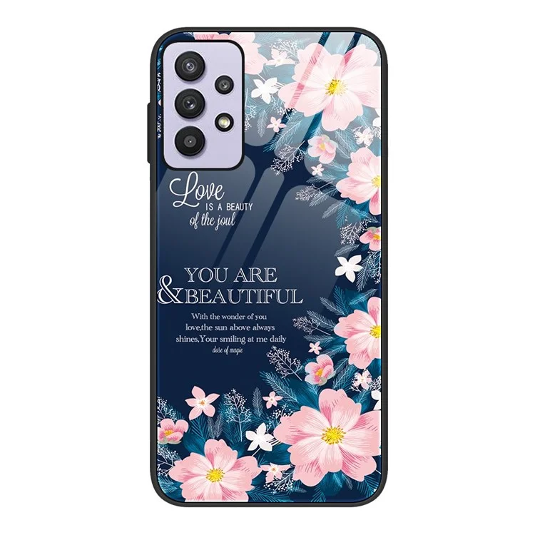 For Samsung Galaxy A32 5G/M32 5G Ultra Thin Pattern Printing Phone Case Anti-scratch Tempered Glass+PC+TPU Phone Cover - Pink Flowers