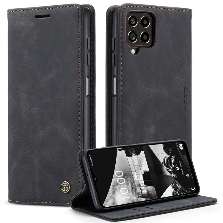Serie Caseme 013 Per Samsung Galaxy M53 5G Anti-drop PU Leather Follio Flip Cover Copertina di Supporto Per Telefono Regolabile - Nero
