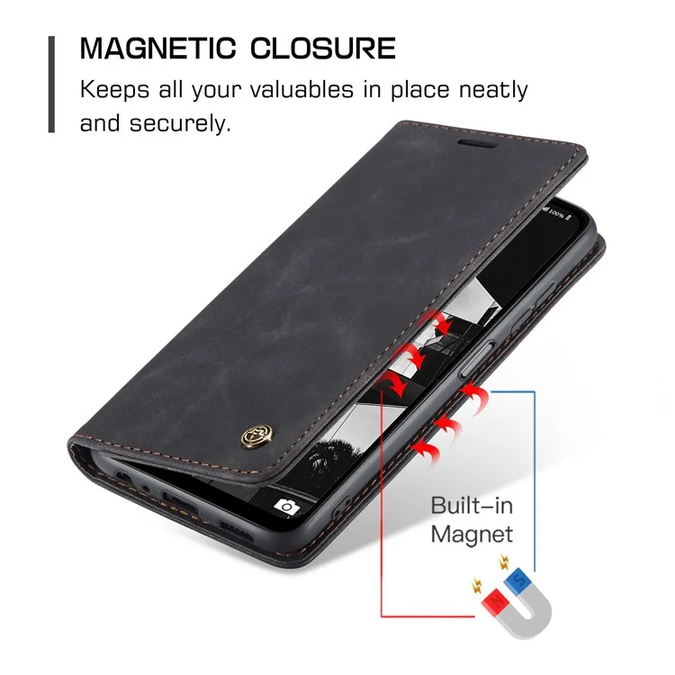 Serie Caseme 013 Per Samsung Galaxy M53 5G Anti-drop PU Leather Follio Flip Cover Copertina di Supporto Per Telefono Regolabile - Nero