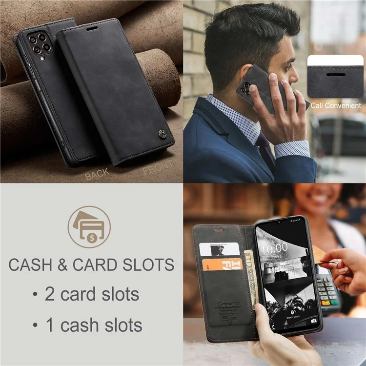 Serie Caseme 013 Per Samsung Galaxy M53 5G Anti-drop PU Leather Follio Flip Cover Copertina di Supporto Per Telefono Regolabile - Nero