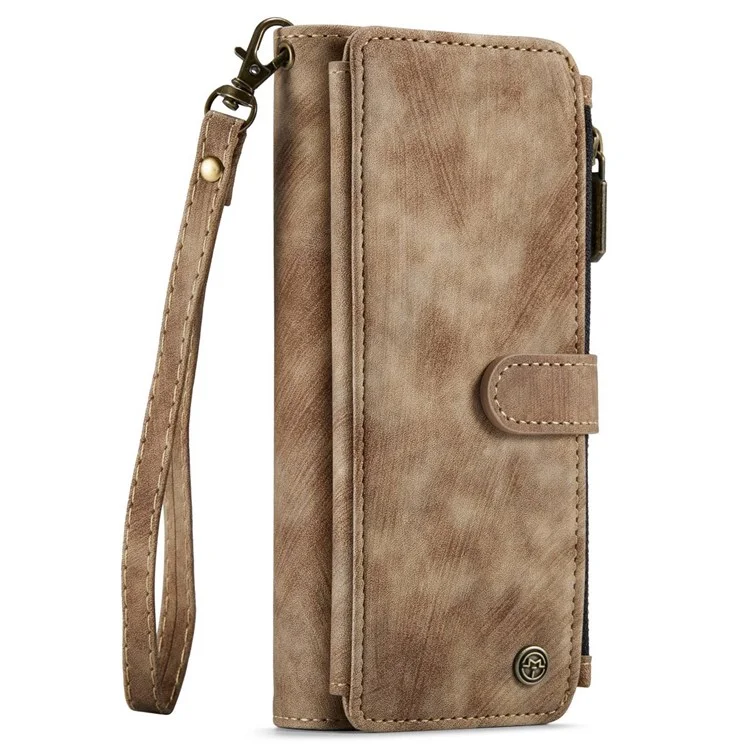 CASEME C30 Series per Samsung Galaxy Z Fold4 5G Zipper Pocket Wallet PU Leather 5 Card Slots Stand Cell Phone Cover - Marrone