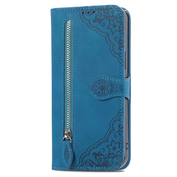 Pour Samsung Galaxy A52 4G/5G/A52s 5G Étui portefeuille en cuir avec poche Zipée Conception imprimée Antichoc Support Wallet Flip Shell avec Sangle - Bleu