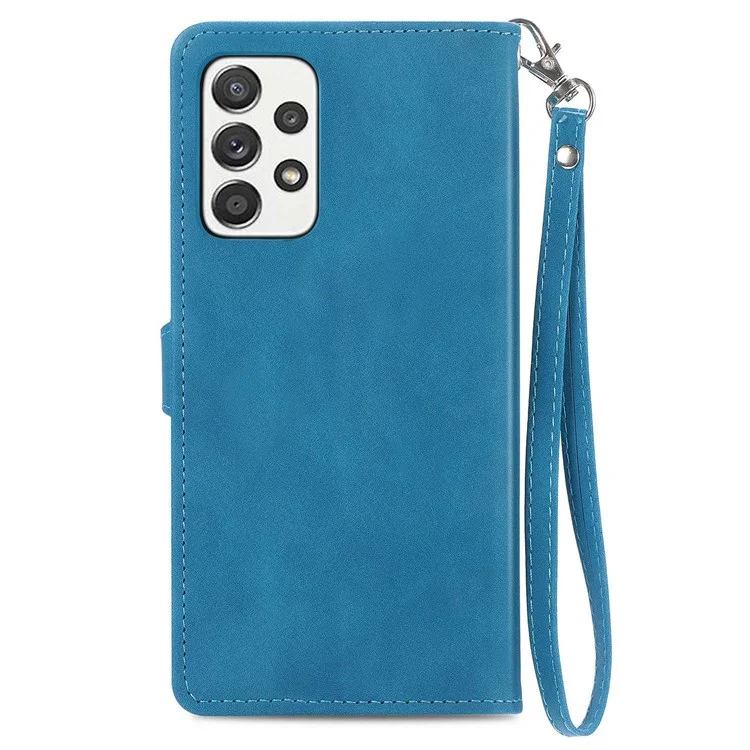 Pour Samsung Galaxy A52 4G/5G/A52s 5G Étui portefeuille en cuir avec poche Zipée Conception imprimée Antichoc Support Wallet Flip Shell avec Sangle - Bleu
