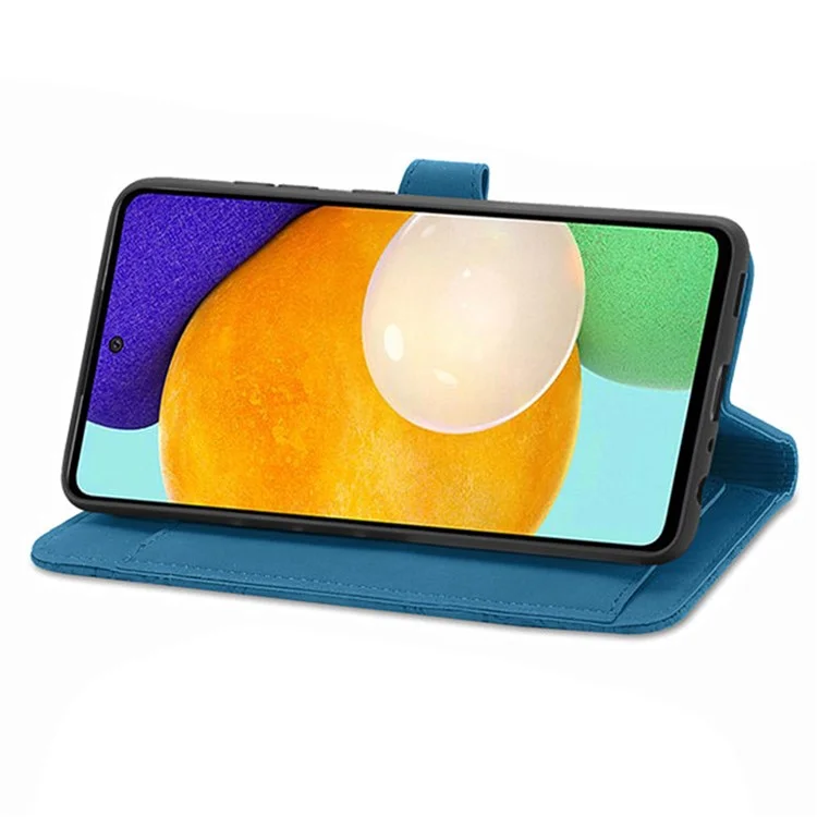 Pour Samsung Galaxy A52 4G/5G/A52s 5G Étui portefeuille en cuir avec poche Zipée Conception imprimée Antichoc Support Wallet Flip Shell avec Sangle - Bleu