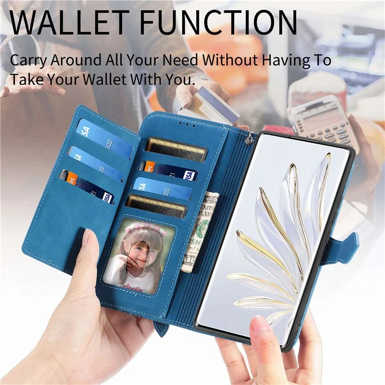 Pour Samsung Galaxy A52 4G/5G/A52s 5G Étui portefeuille en cuir avec poche Zipée Conception imprimée Antichoc Support Wallet Flip Shell avec Sangle - Bleu