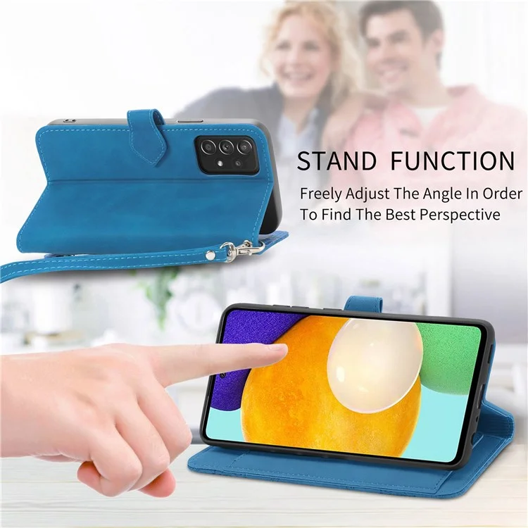 Pour Samsung Galaxy A52 4G/5G/A52s 5G Étui portefeuille en cuir avec poche Zipée Conception imprimée Antichoc Support Wallet Flip Shell avec Sangle - Bleu