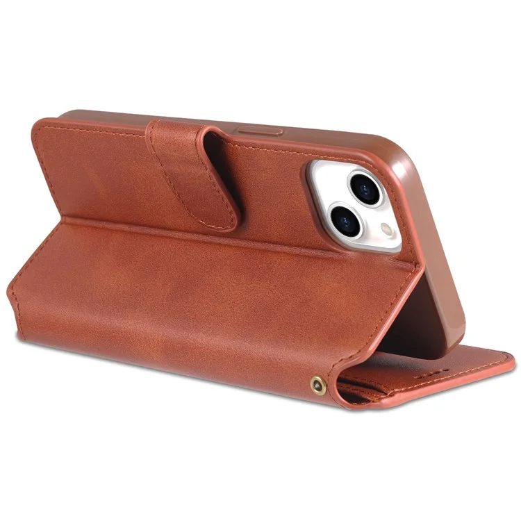 AZNS PU Leather Case for iPhone 14 Plus 6.7 inch, Stand Wallet Scratch Resistant Magnetic Flip Folio Phone Cover - Brown