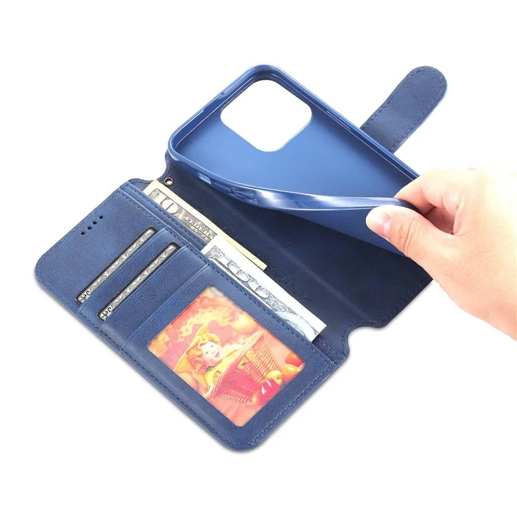 AZNS PU Leather Case for iPhone 14 Pro 6.1 inch, Full Protection Stand Wallet Magnetic Flip Folio Phone Cover - Blue