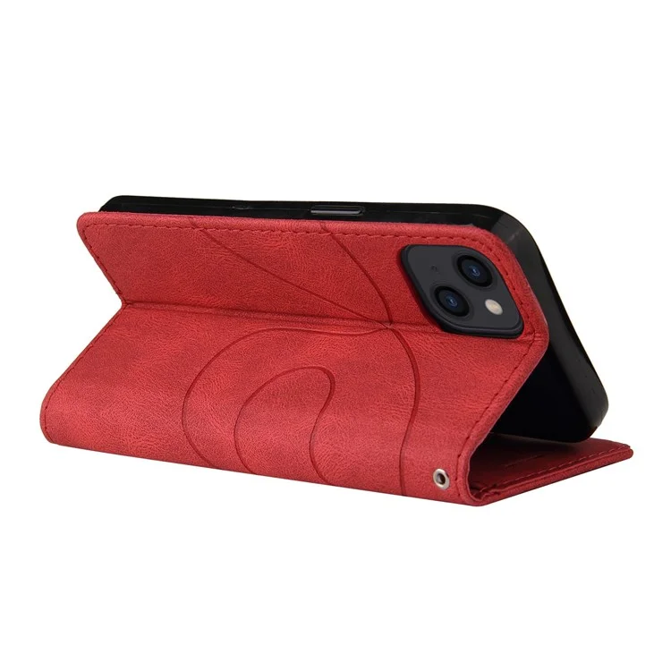 For iPhone 14 Leather Case Wallet Stand Color Splicing Phone Cover - Red