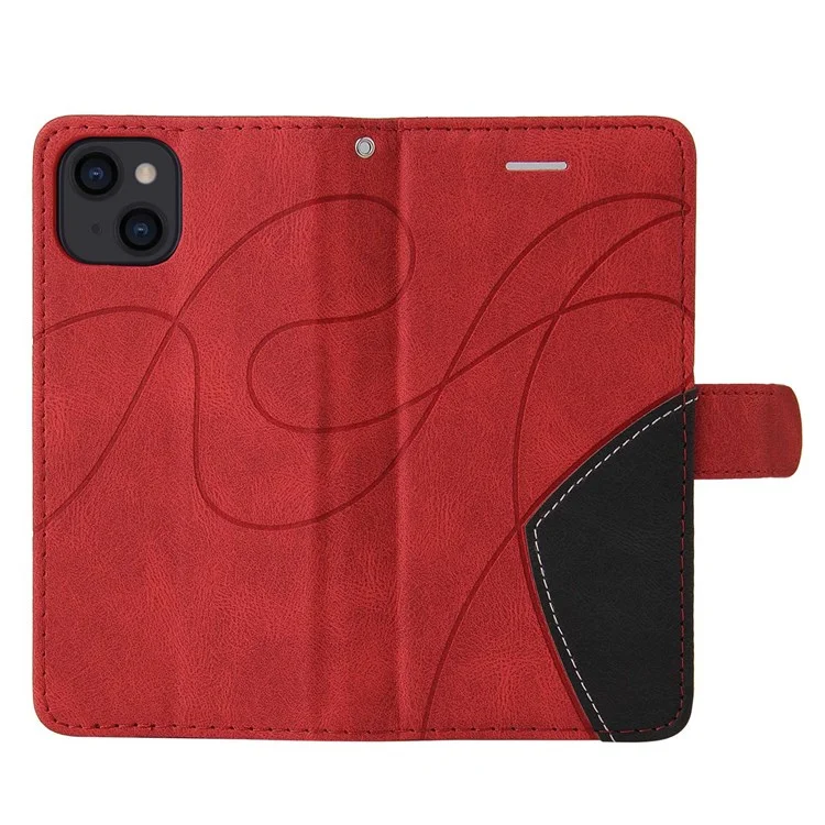 For iPhone 14 Leather Case Wallet Stand Color Splicing Phone Cover - Red
