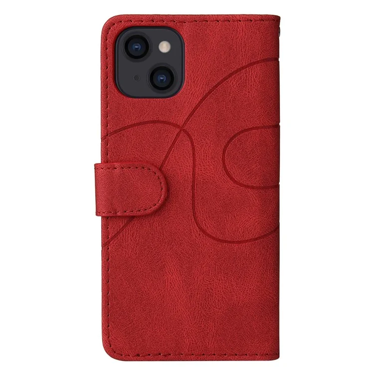 For iPhone 14 Leather Case Wallet Stand Color Splicing Phone Cover - Red