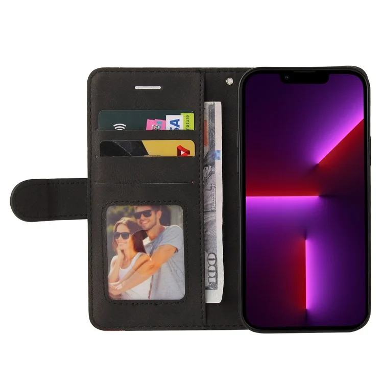 KT Leather Series-1 Para Iphone 14 Pro 6.1 Pulgadas de Billetera Case de Teléfono a Prueba de Choque de Doble Color Cubierta de Tpu de Cuero PU - Negro