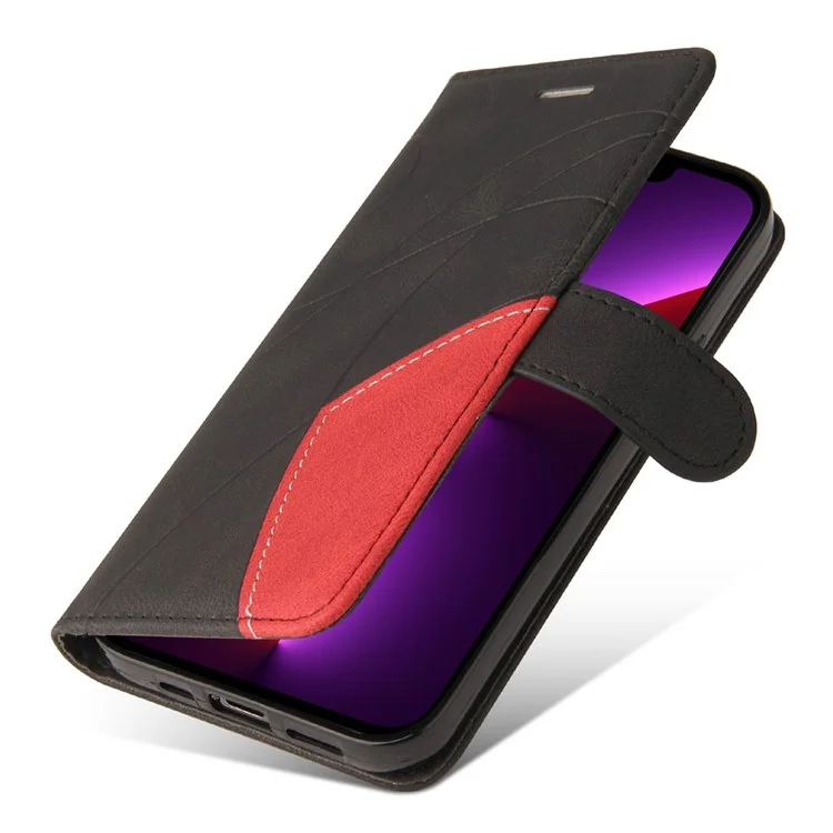 KT Leather Series-1 Para Iphone 14 Pro 6.1 Pulgadas de Billetera Case de Teléfono a Prueba de Choque de Doble Color Cubierta de Tpu de Cuero PU - Negro