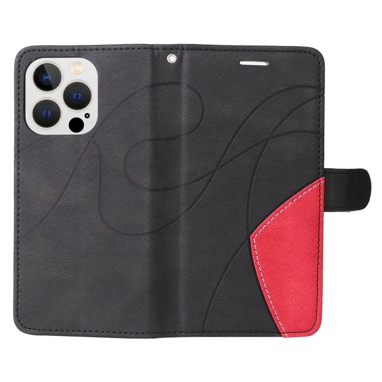 KT Leather Series-1 Para Iphone 14 Pro 6.1 Pulgadas de Billetera Case de Teléfono a Prueba de Choque de Doble Color Cubierta de Tpu de Cuero PU - Negro