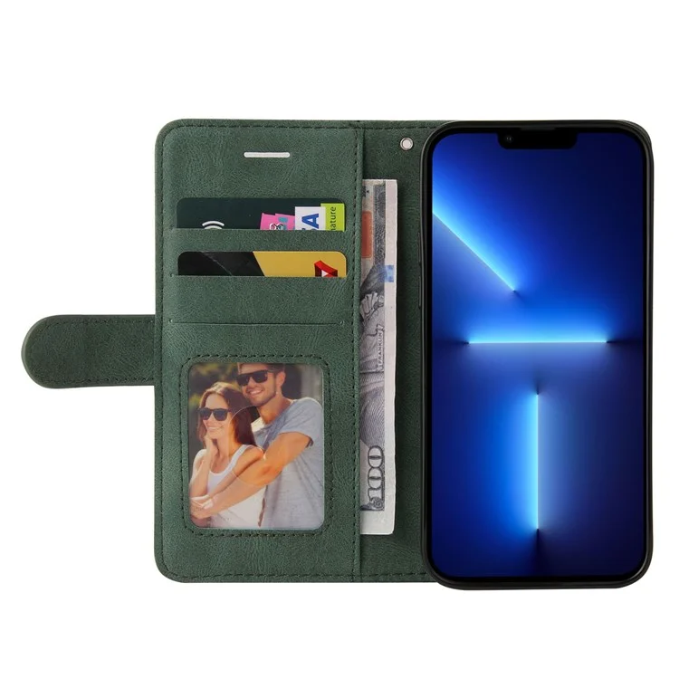 For iPhone 14 Pro Max Leather Case Wallet Stand Color Splicing Phone Cover - Green