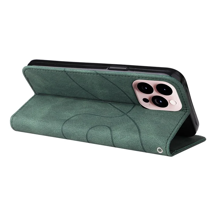 For iPhone 14 Pro Max Leather Case Wallet Stand Color Splicing Phone Cover - Green