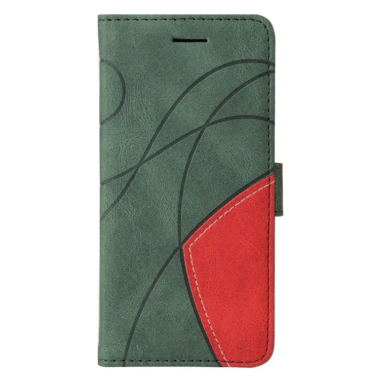 For iPhone 14 Pro Max Leather Case Wallet Stand Color Splicing Phone Cover - Green