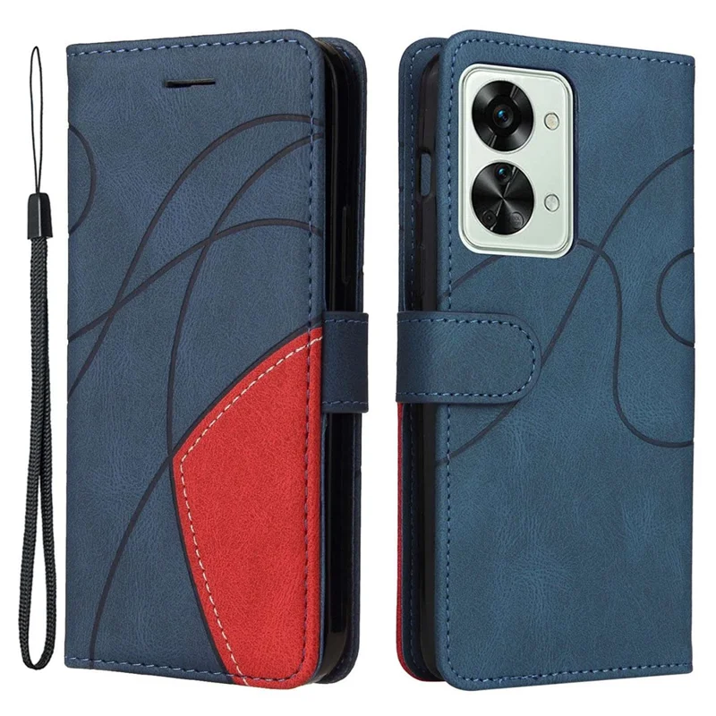 For OnePlus Nord 2T 5G Leather Case Wallet Stand Color Splicing Phone Cover - Blue