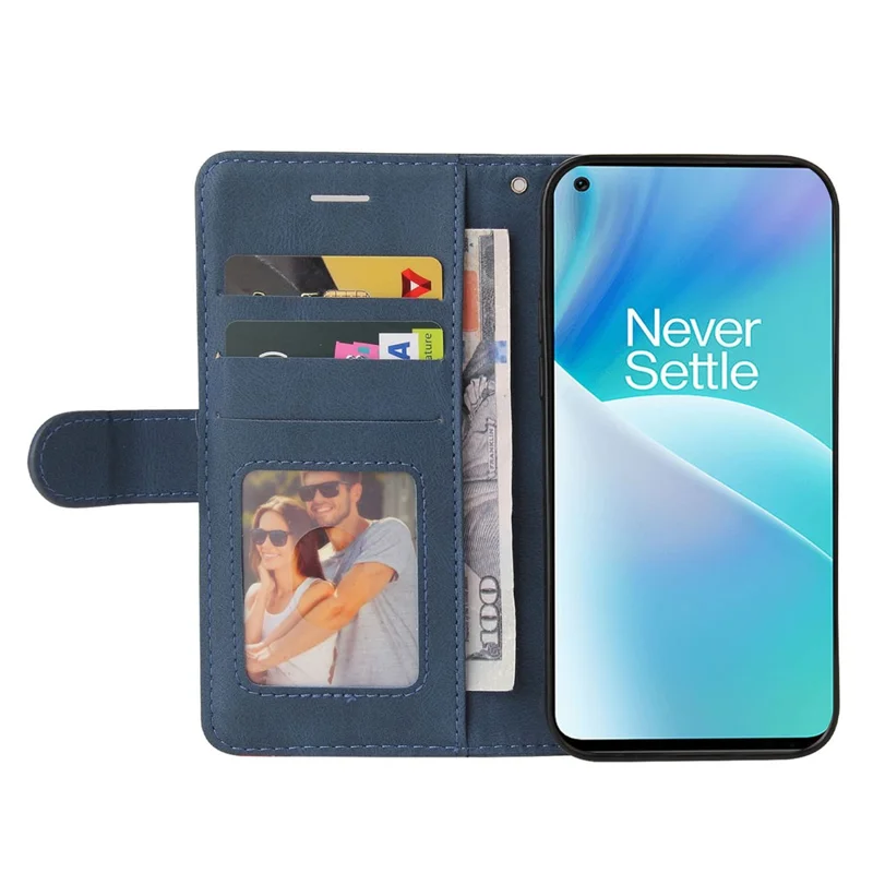 For OnePlus Nord 2T 5G Leather Case Wallet Stand Color Splicing Phone Cover - Blue