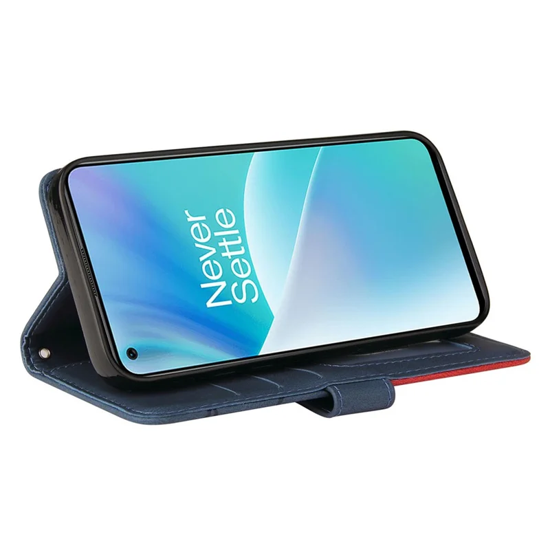 For OnePlus Nord 2T 5G Leather Case Wallet Stand Color Splicing Phone Cover - Blue