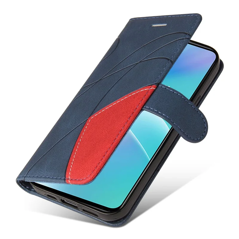 For OnePlus Nord 2T 5G Leather Case Wallet Stand Color Splicing Phone Cover - Blue