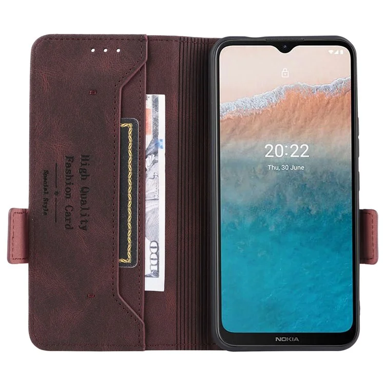 Per Nokia C21 Plus Drop Resign Design PU Wallet in Pelle Pareta Copertina di Telefono in Stile Telefono - Caffè