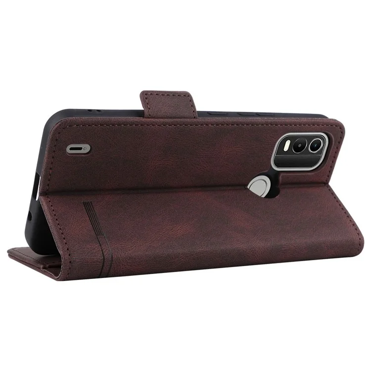 Per Nokia C21 Plus Drop Resign Design PU Wallet in Pelle Pareta Copertina di Telefono in Stile Telefono - Caffè