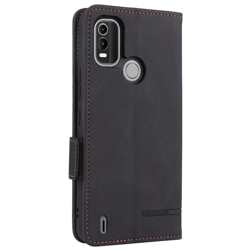 For Nokia C21 Plus Drop Resistant Hardware Design PU Leather Wallet Stand Case Book Style Phone Cover - Black
