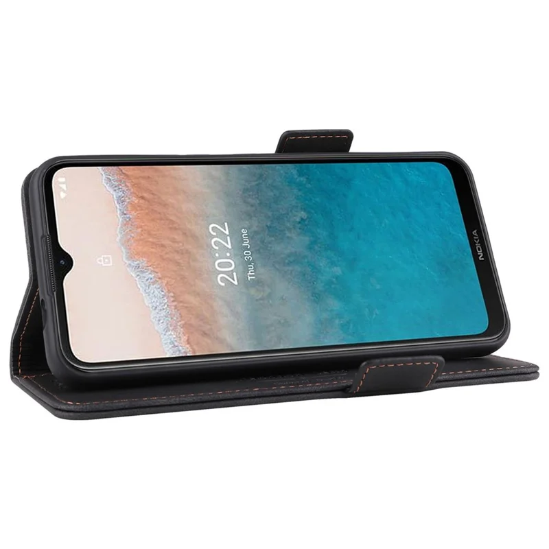 For Nokia C21 Plus Drop Resistant Hardware Design PU Leather Wallet Stand Case Book Style Phone Cover - Black