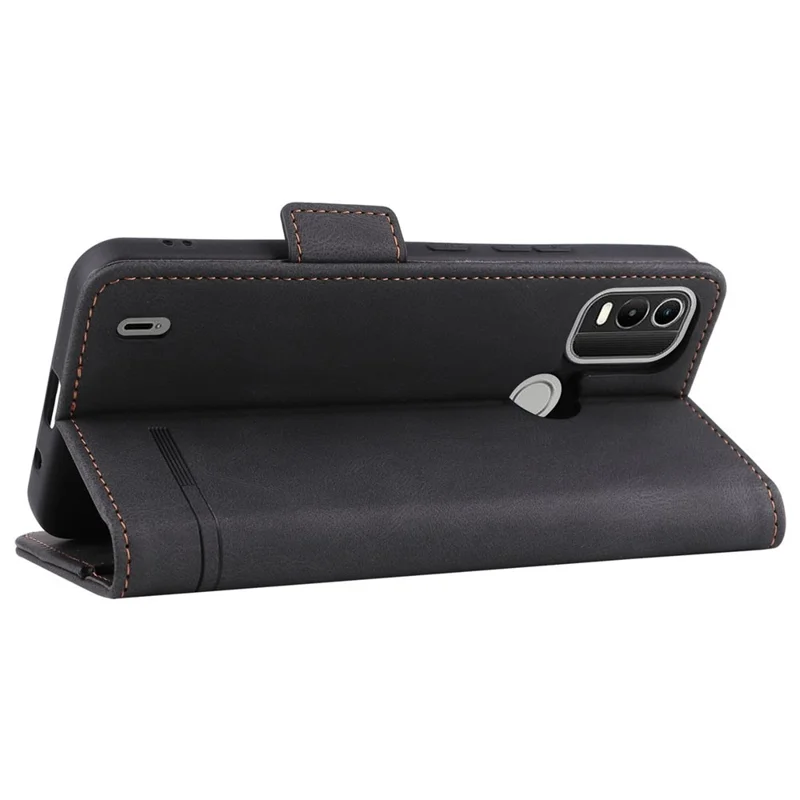 For Nokia C21 Plus Drop Resistant Hardware Design PU Leather Wallet Stand Case Book Style Phone Cover - Black