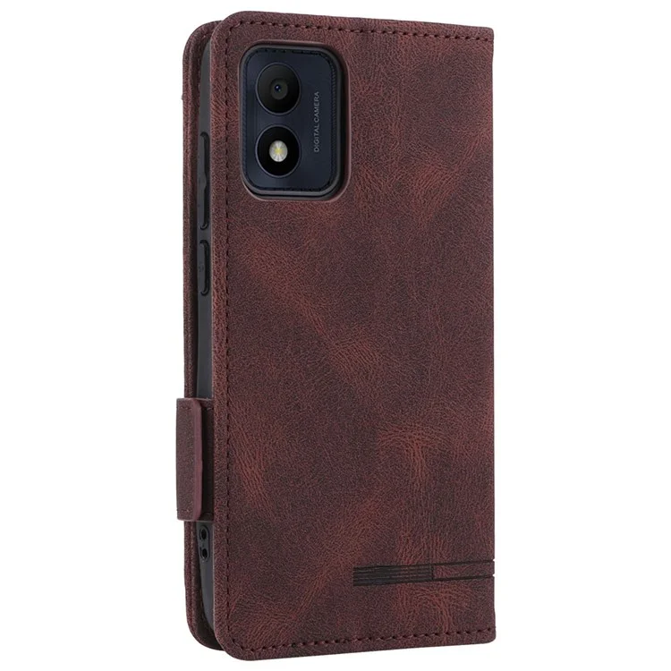 For Alcatel 1B (2022) Hardware Design Shockproof PU Leather Wallet Stand Case Book Style Phone Cover - Coffee