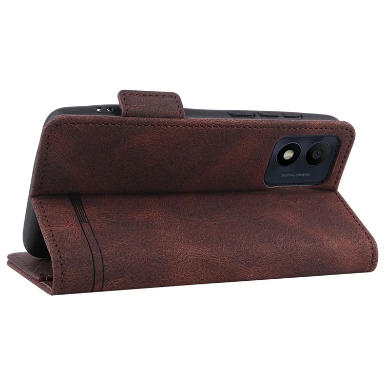 For Alcatel 1B (2022) Hardware Design Shockproof PU Leather Wallet Stand Case Book Style Phone Cover - Coffee