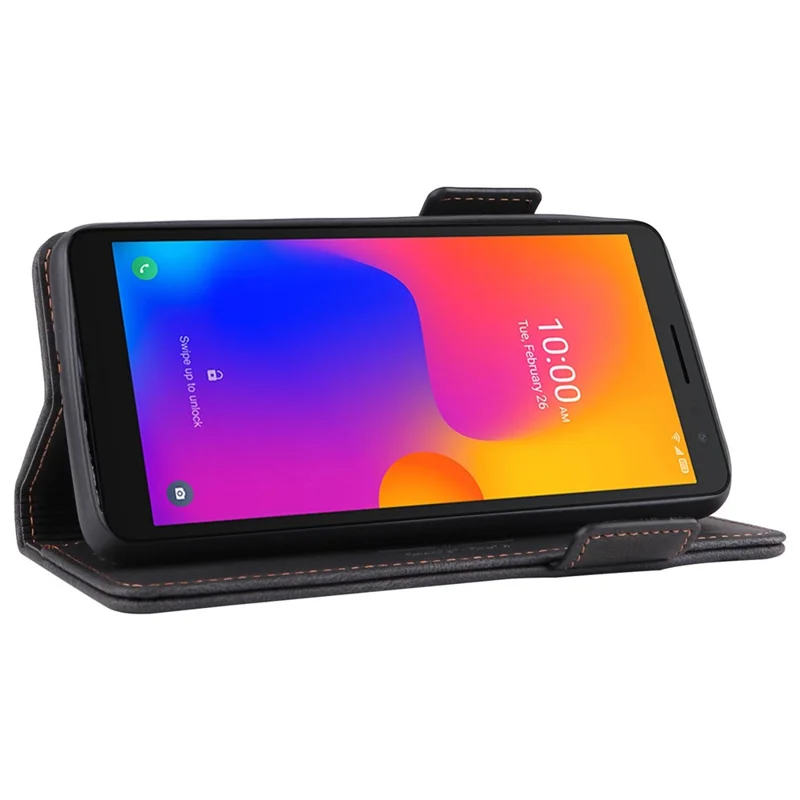 For Alcatel 1B (2022) Hardware Design Shockproof PU Leather Wallet Stand Case Book Style Phone Cover - Black