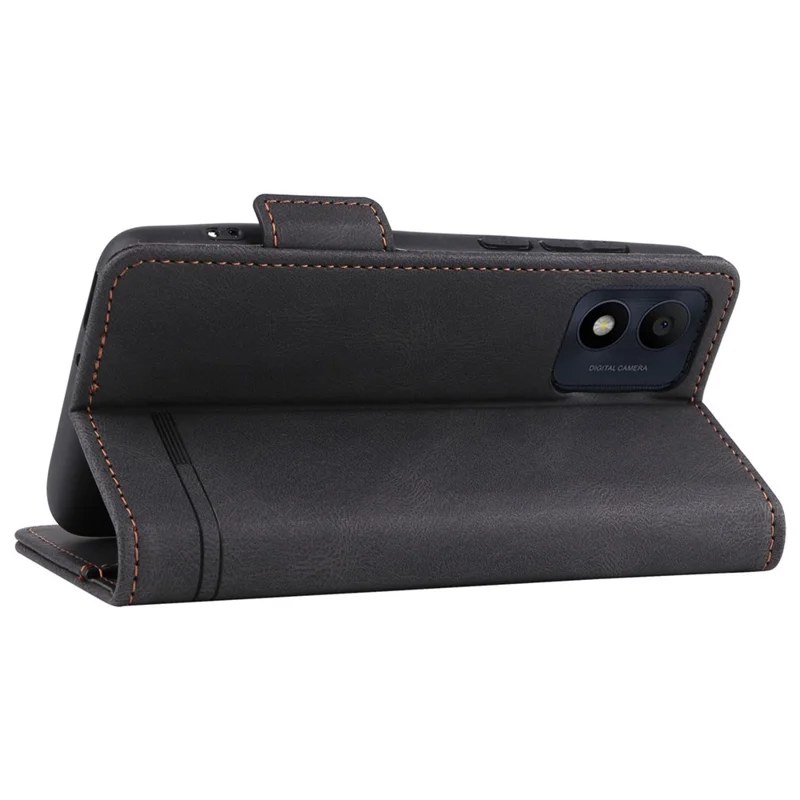 For Alcatel 1B (2022) Hardware Design Shockproof PU Leather Wallet Stand Case Book Style Phone Cover - Black