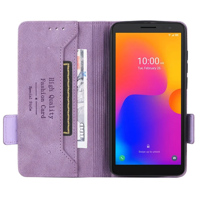 Para Alcatel 1B (2022) Diseño de Hardware pu Cuero PU Cuero Stand Estuche de Estuche Portada de Teléfono - Violeta