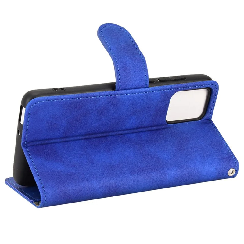 For Alcatel 1B (2022) Skin-Touch Feeling Cell Phone Case Magnetic Clasp PU Leather Wallet Adjustable Stand - Blue