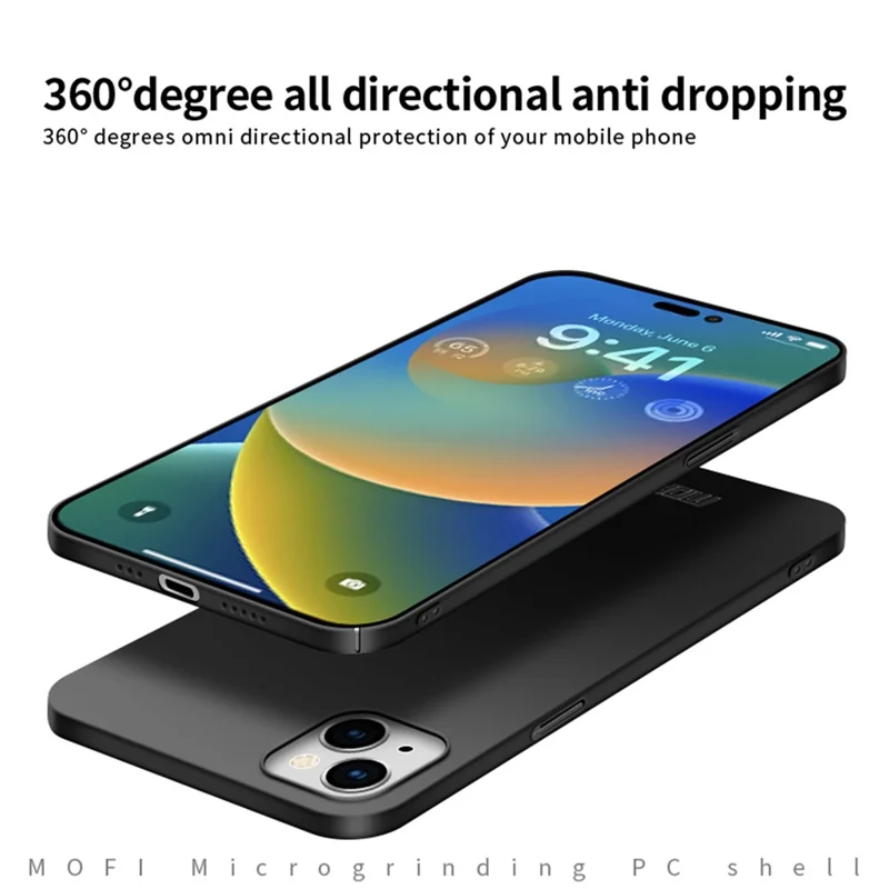 MOFI JK PC Series-1 Shield for iPhone 14 Pro 6.1 inch Scratch Resistant Phone Case Hard PC Matte Anti-drop Mobile Phone Cover with Strap - Black