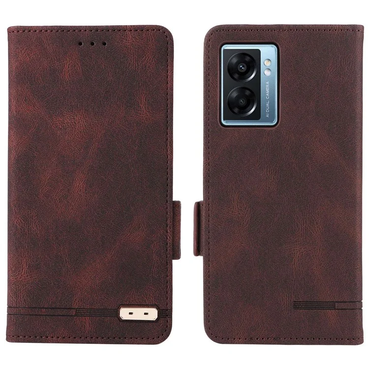 Pour Oppo A57 (2022) 5G / A77 5G / Realme V23 5G Hautware Design PU le Cuir Portefeuille Support de Couverture de Téléphone - Café